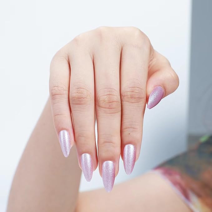 Rnker Press On Nails - Flash Silver, Almond Top gel Nails with a Glossy Glaze Finish, 15 Sizes - 30 Nail Kit with Glue