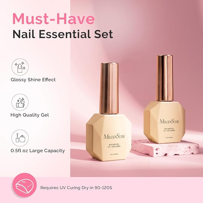MelodySusie 2PCS 15ML Milky White Builder Nail Base Gel for Nails Thickening,Soak Off UV Extension Gel,Rhinestone Glue in a Bottle for Nail Art Design Gift for Women DIY Manicure at Home 086 * 2