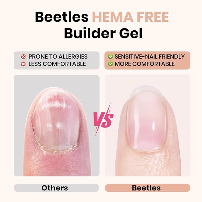 Beetles Builder Gel Kit HEMA Free & Handheld Nail Lamp, 8 in 1 Nail Thickening Strengthening Building Apex for Beginner DIY Salon at Home with Base & Top Coat,Clear Natural Nude Builder Nail Gel