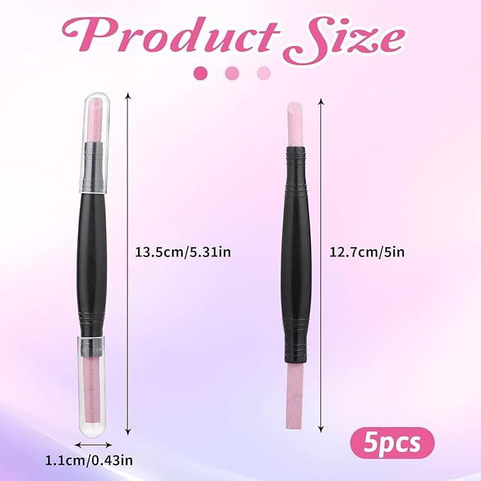 5 Pcs Round Nail File, Double-Headed Nail Polishing Pen Cuticle File Care Set Cuticle Pusher Remover Trimmer Buffer Pen Art Tools Household Beauty Salon Peeling Dead Skin Repairing