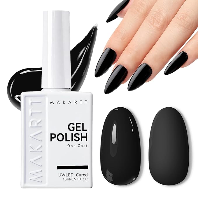 Makartt Ultra Pigmented Black Gel Nail Polish 15ml One N'Done Black Gel Polish One-Coat Soak Off High-Gloss Ceramic Shine, Salon-Grade UV Nail Art Manicure DIY Salon Home - Night Script
