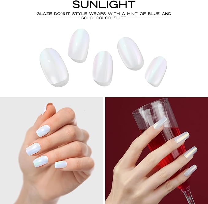 Semi Cured Gel Nail Strips with 20 Pieces - UV Gel Stickers, Manicure Kit, Easy Application Wraps Includes Prep Pads, Nail File, Wooden Stick - UV Light Required (Sunlight)