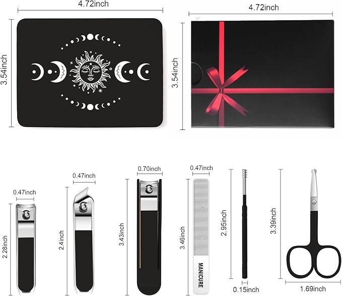 6-Piece Nail Clipper Set with Nail File, Tweezers and ingrown toenail Removal kit Travel Nail kit for Men and Women (Moon Black)