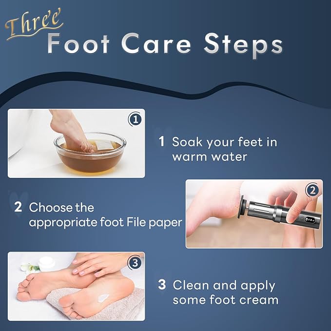 JINYAWA Electric Foot Callus Remover - 2-in-1 Rechargeable Cordless Foot File with LCD Display & 6 Speeds - Professional Foot Sander for Dead Skin, Thick Nails, Heels and Soles (Gray)