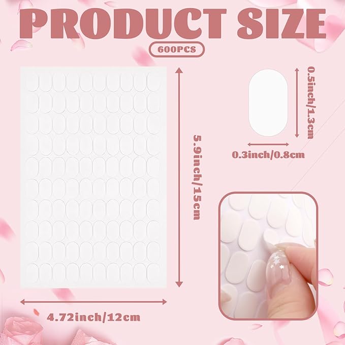 600 Pcs Double Sided Adhesive Nail Sticky Tabs, Clear Sticky Tabs for Nails, Pre-Cut Press On Nails Sticky Tabs for Nail Art Display Practice Holder and Color Chart Display Book