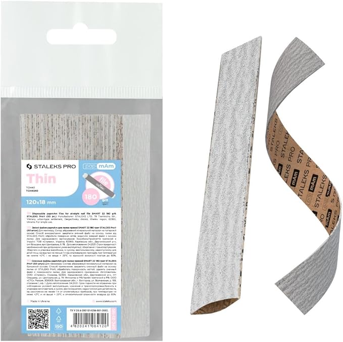 STALEKS PRO Smart 22 PapmAm Disposable Nail Files (240 Grit, 50 Pcs) – Glueless Soft Foam Abrasive Covers with Aluminum Oxide for Nail Polishing & Coating Prep