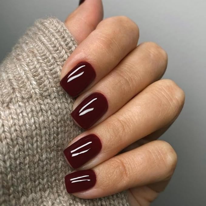 Burgundy Red Press on Nails Short Square, Natural Short Gel Nails Glue on Acrylic Nails Press ons, 48Pcs Thick Reusable Fake Nails for Women, Short Coffin Artificial Nails New Solid Color Square Nails