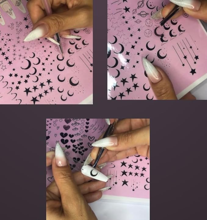 Gel & Acrylic Nail art Practice Sheet,Reusable Nail Art Training mat DIY Sticker Stencil Guide French Tip stiletto Nail Sculpting 3D Nail Design Worksheet Nail Tech Practice Gel X acrylic nails (4)