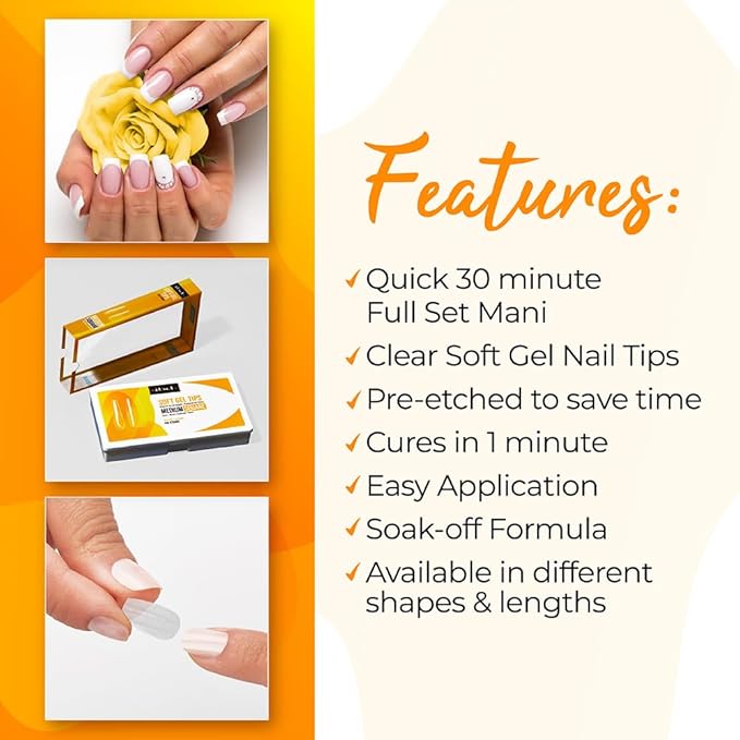 IBD Clear Soft Gel Nail Tips - Pre-Etched Medium Square Nail Tips for Strong Adhesion Acrylic Gel Extensions, Easy Press On DIY Nail Art, 504 Pcs, 12 Sizes