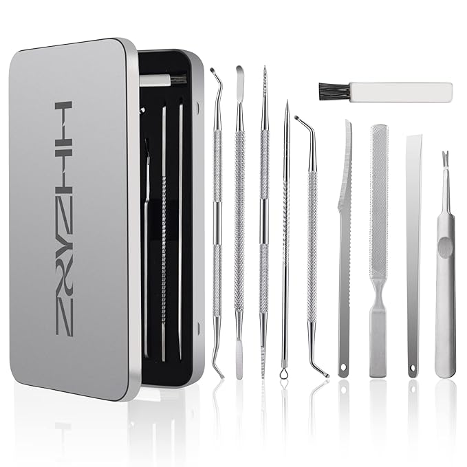 Ingrown Toenail Tool Removal Tool Kit, 10PCS Surgical Stainless Steel Professional Ingrown Toenail File and Lifters Manicure Care Treatment for Nail Correction Under Sidewall Clean