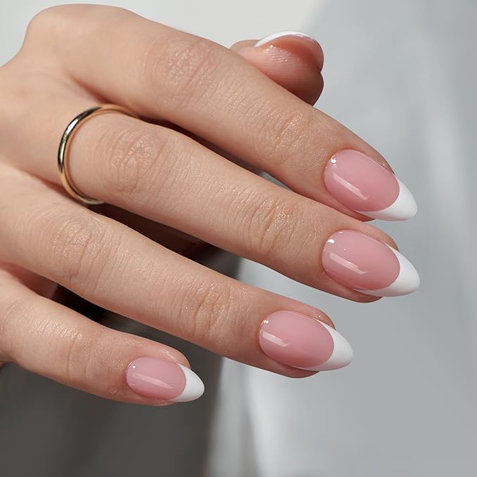 BTArtboxnails XCOATTIPS Press on Nails - Short Almond Nail Tips with Nail Gel, French Protecing Duo, Nail Lamp, All in One Soft Gel French Tip Press on Nails Gel Extension
