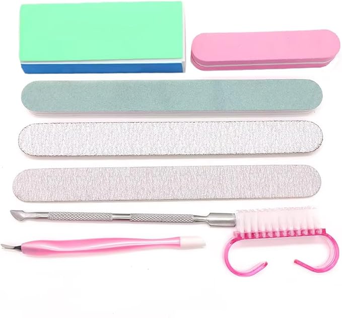 YIMART 8Pcs Nail Manicure Care Tool Kit Set with Nail Buffer Block, Nail Files, Nail Dust Cleaning Brush, Nail Pusher and Nail Trimming Tools