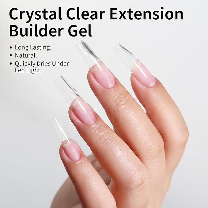 Builder Gel Kit for Nails, 55g Clear Nail Strengthener and Extender for Long, Strong Nails for Professional Nail Salon Home DIY With Clear Nail Tips Model and Brush
