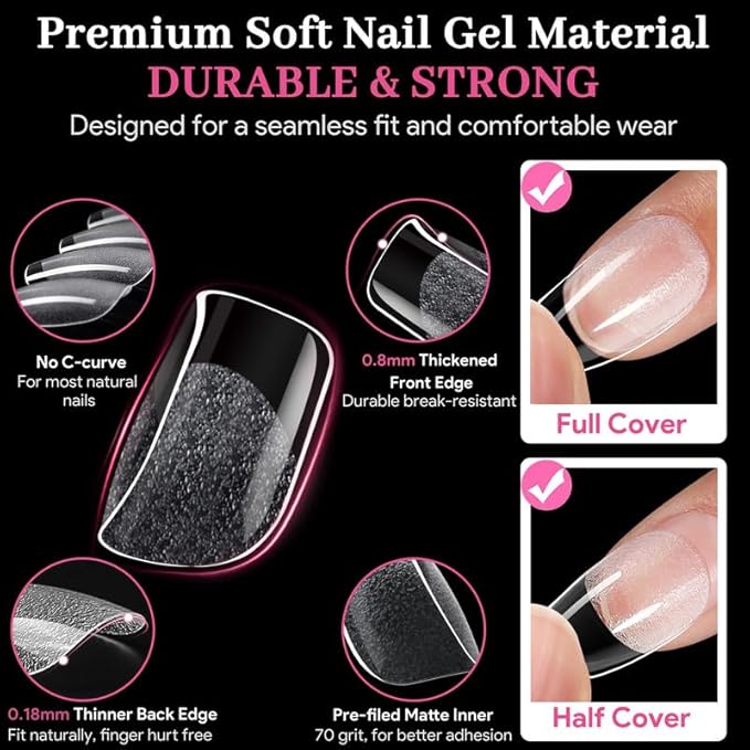 Extra Short Square Fake Nail Tips, 15 Sizes 240 PCS Clear French Half Matte Press On False Nail Tips Pre-shaped Full Cover Gel Nail Tips Extensions Long Lasting for DIY Beginners & Salon Manicure