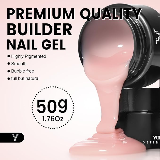 50g Builder Gel for Nails, Long-Lasting Soak-Off Nail Extension Gel for Beginners & DIY Home Salon Manicure(YMH15-Pink Apricot Nude)