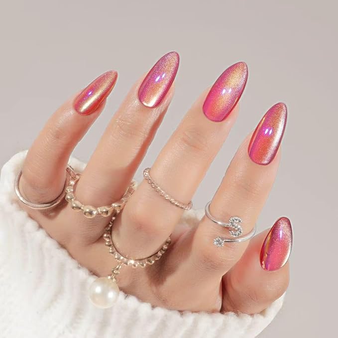 30Pcs Almond Press On Nails - Supremely Fit & Natural Soft Gel Almond Nails,15 Sizes, Reusable Fake Nails Kit with Gift Box for Women (Peach Pink)