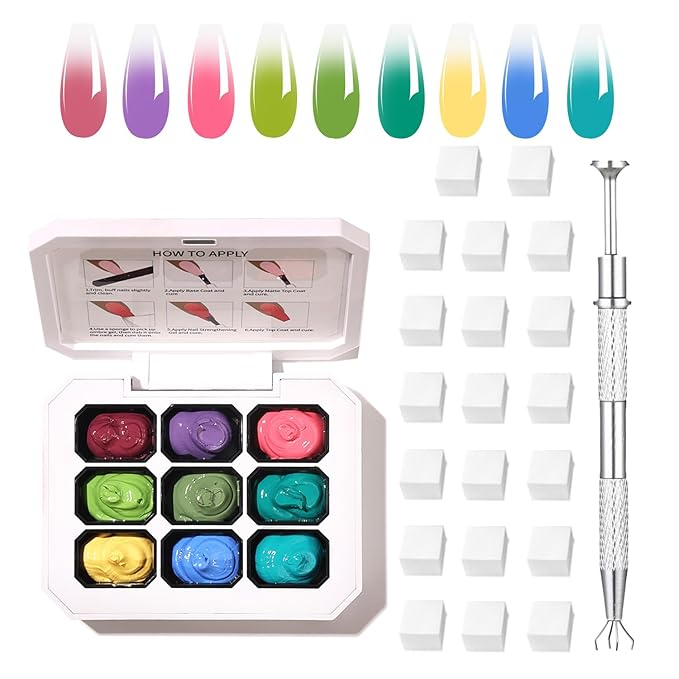 Ombre Gel Polish Nail Sponges for Ombre 9 Series Colorful Blush Effect Pat Painting Gradient Blooming gel ombre & pat paint for nails Multistyle French Manicure Nail Art DIY Home (A9, 1)