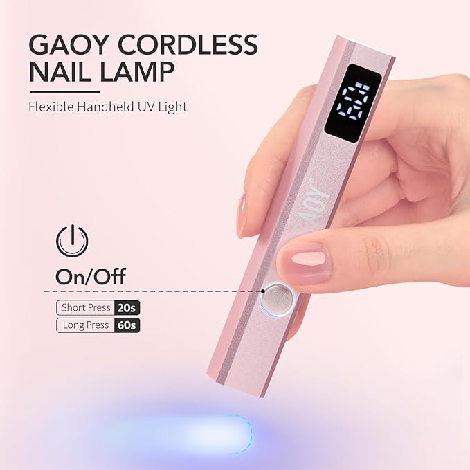 GAOY Cordless Nail Lamp with Stand, Mini Handheld UV Light with LCD Display for Gel Nails, Rechargeable USB Nail Dryer for Fast Curing, Rose Gold
