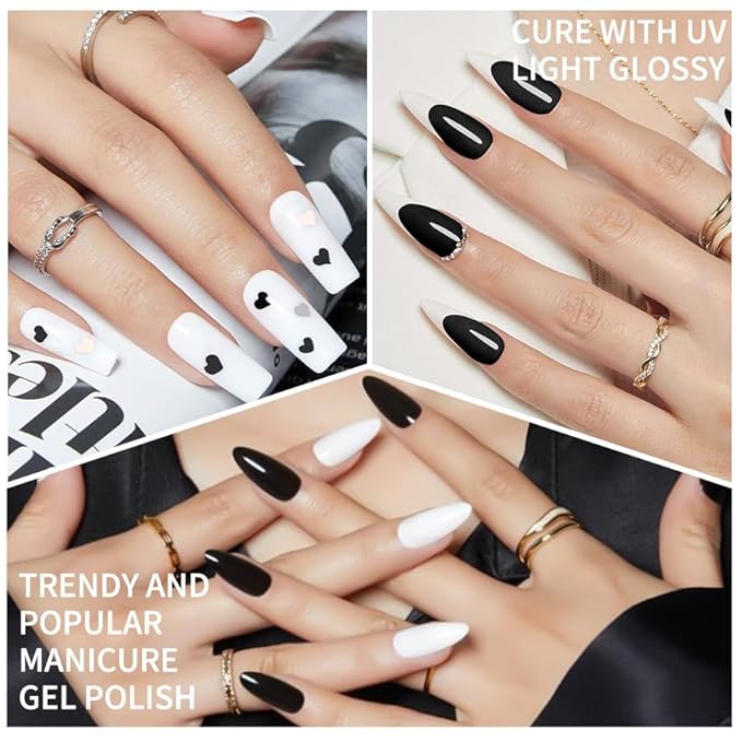 JR 9pcs 15ml Gel Polish Set Black Milky White Nude Jelly Pink Glitter Color Jelly Gel Polish Kit UV LED Soak Off Polish Nail Art Manicure Salon DIY Home