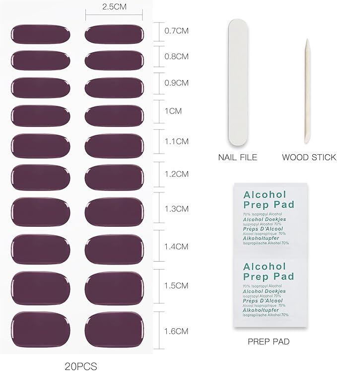 JMEOWIO Gel Nail Stickers Wine Red Purple Semi Cured Gel Nail Strips Wraps UV/LED Nails Art Design Decoration Accessories