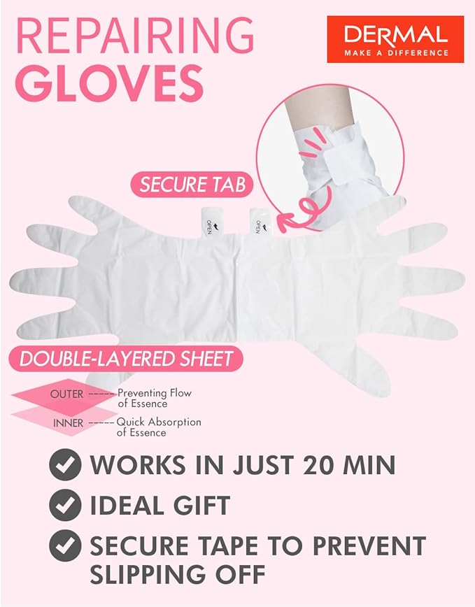 DERMAL Moistfull Silky Foot Socks & Hand Gloves Mask Combo 6 Pack - for Dry Feet and Hands - Home Spa Treatment - Dermatologist Tested, Cruelty Free, Korean Beauty