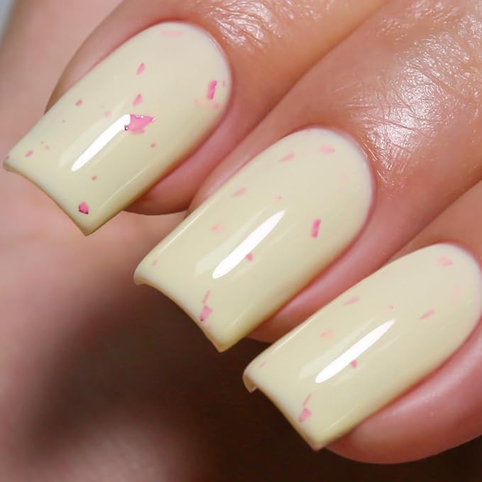 Pastel Gel Polish,0.5 Fl Oz Light Yellow Flake Glitter Gel Nail Polish Macaron Spring Summer LED UV Speckled Sparkle Art Starter Manicure Salon DIY