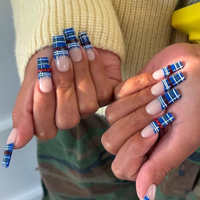 Long Square Press on Nails,Handmade Acrylic Press on Nails with Designs，Long Press on Nail for Women 24pcs