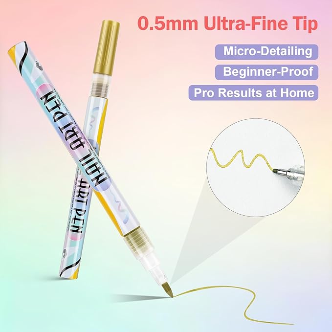 12 Colors Nail Art Pens Set, 3D Nail Polish Pens Quick-Drying Acrylic Paint Markers,For Nail Art Drawing Painting Nail Point Dotting Liner Pen, Nail Design Kit Manicure Tools Home & Salon DIY