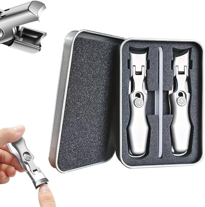 Stainless Steel Large Mouth Nail Clippers, 2025 Upgrades Large Wide Jaw German Clipper for Thick Nails, Angled Head Long Handled Toe Nail Clippers with Wide Jaw Opening (Combination-Silver)