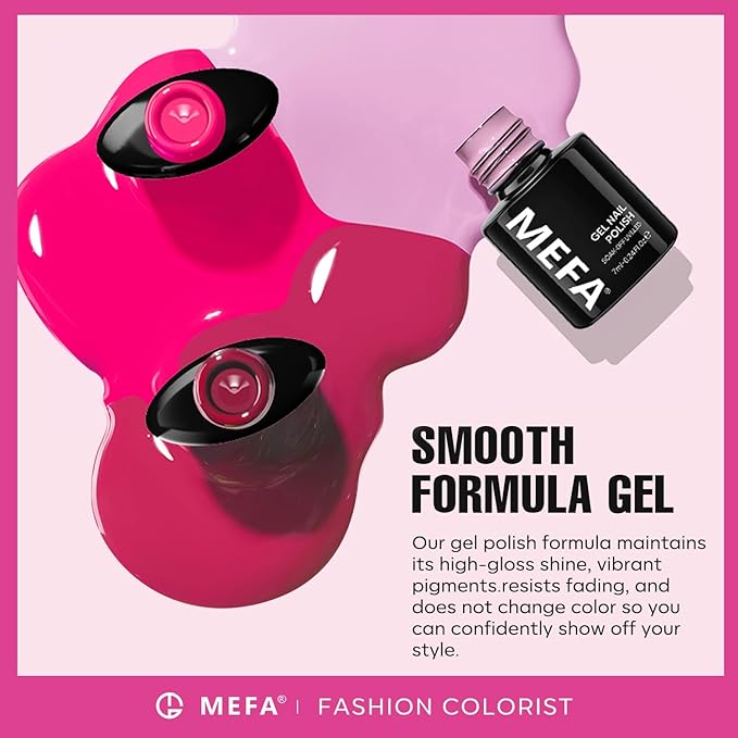 MEFA Pink Gel Nail Polish Set 6 Colors, Hot Pink Shades Spring Neon Light Bright Magenta Electric Tones Craze Nail Art Design Salon at Home DIY Manicure Kit Valentines Gifts for Women
