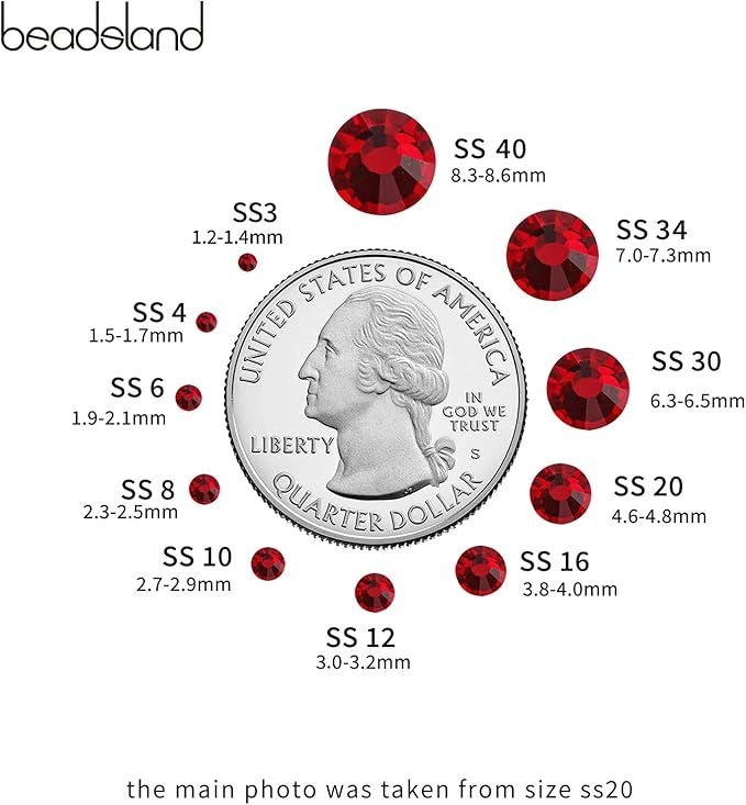 Beadsland 2880pcs Flat Back Crystal Rhinestones Round Gems for Nail Art and Craft Glue Fix,Dark Siam,SS6,1.9-2.1mm