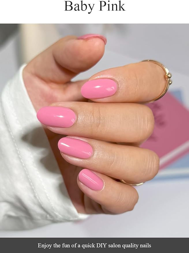Semi Cured Gel Nail Strips (Peach Pink), Pale Pink, 20 Pcs Gel Nail Wraps, Stickers, UV Light Required, Salon Quality, Long Lasting