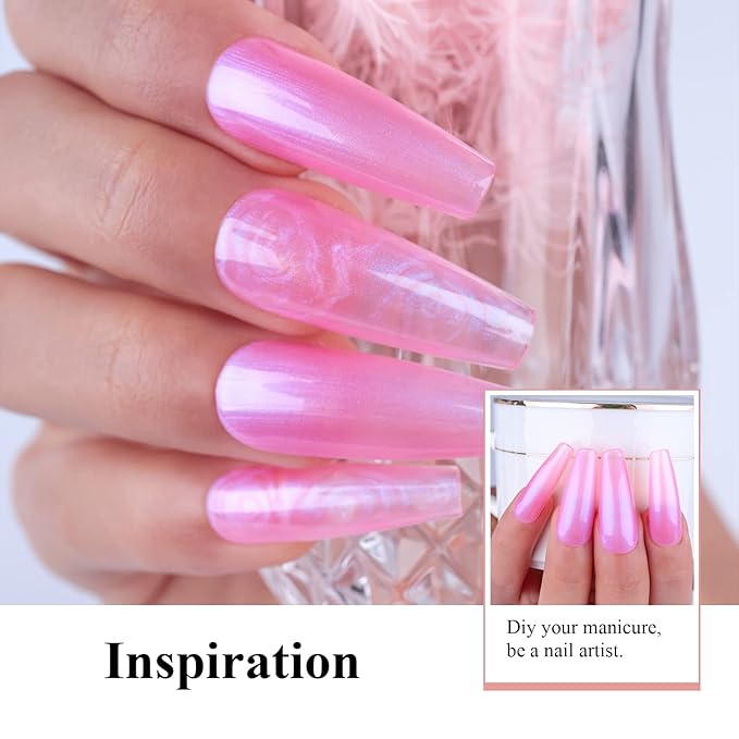 Imtiti Pearl Gel Nail Polish,0.5 Fl Oz Hot Pink Glitter Drawing Gel Polish Shell Thread Shimmer Mermaid Nail Gel Polish Soak Off UV LED for Home DIY Nail Art Manicure Salon