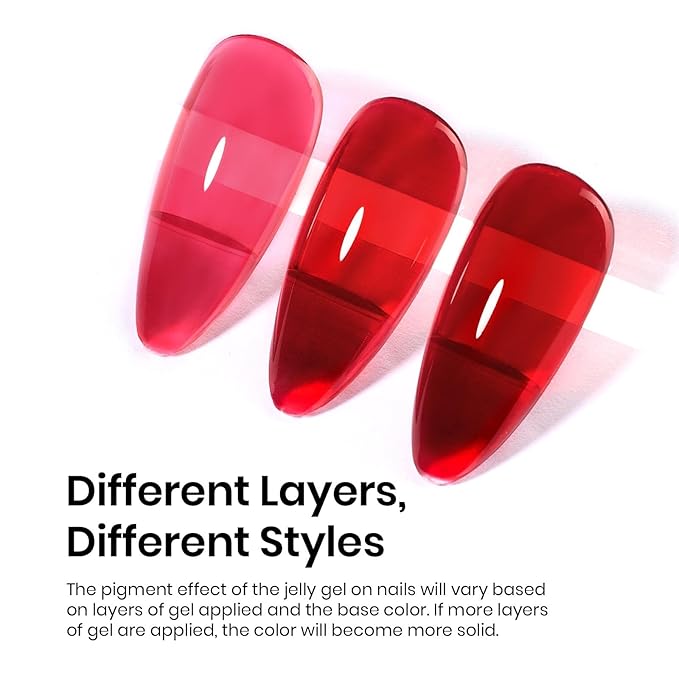 Beetles Jelly Red Gel Nail Polish - 15ML Fall Red Neutral Sheer Gel Polish Translucent Effect Soak Off UV French Nail Art Manicure Salon Gift for Women