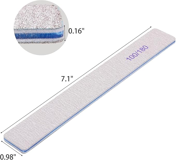 25 Pcs Rectangle Nail Files 100/180 Grit Limas para Uñas Double Sided Emery Boards for Acrylic Nails and Natural Nails