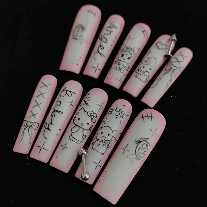 Short Fake Nails Gothic Luxury Press on Nails Handmade 3D Nail Art Unique Design Size M