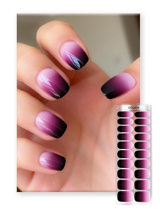 Semi Cured Gel Nail Strips | Built-In Gel Top Coat | UV Light Required | Salon Quality, Easy Application And Removal (Nocturnal Fuchsia）