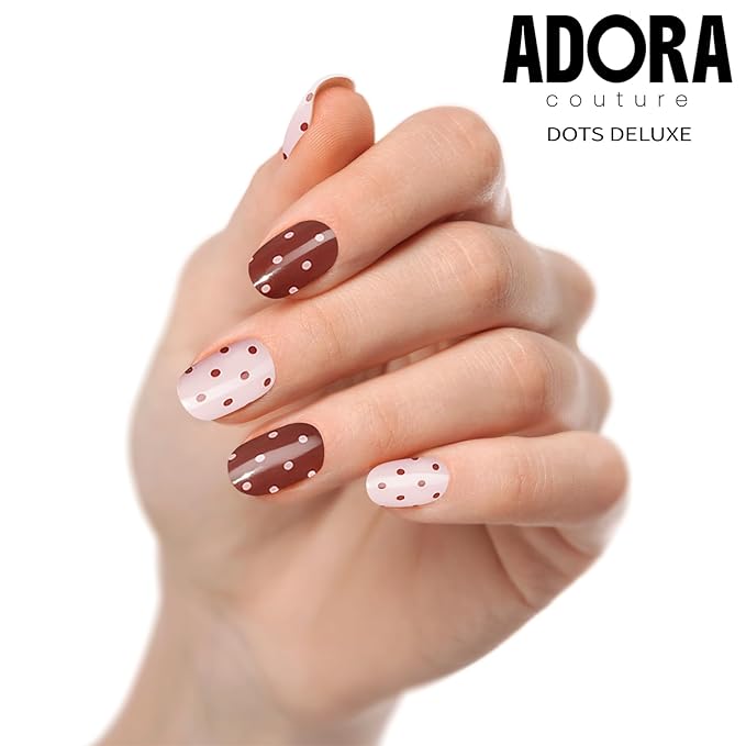 Semi-Cured Gel Nail Strips - 20 Salon-Quality Gel Sticker with UV Light Required, Long Lasting, Easy Application & Removal, Includes Prep Pad, Nail File, Wooden Stick (Dots Deluxe)