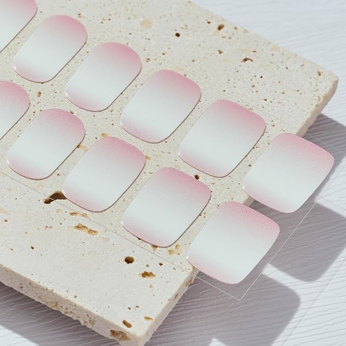 Arte Clavo Semi Cured Gel Nail Strips, 20 Pcs Gel Nail Stickers with UV Light Required, Salon Quality, Long Lasting, Easy Apply and Remove (White and Pink Gradient)