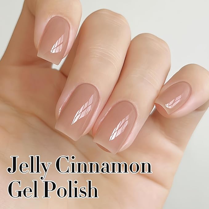 Double Rhythm Gel Polish 15ML Jelly Sheer Pastel Light Milky Color Pearl White Bottle 1 PC 0.5 OZ Full Size Nail Art Salon at Home (Jelly Cinnamon-D1492)