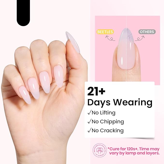 Beetles HEMA-Free Hard Gel for Nails-2 Pcs 1oz 9 in 1 Clear Jelly Pink UV/LED Lamp Cured Sculpting Stengthener Gel for Nail Extension & Nail Repair with Flat Nail Brush for Manicurist Women