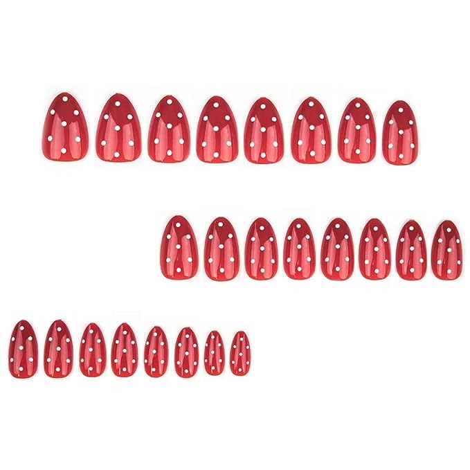 Red Press on Nails Short Almond Fake Nails Cute Nails Press ons with Polka Dot Design,Reusable Artificial Nail Full Cover Stick on Nails for Women Manicure 24Pcs