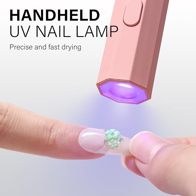 AILLSA Handheld UV Light for Gel Nails, Flash Cure LED Nail Lamp, Mini Portable Cordless for Fast Drying Home Salon (Pink)