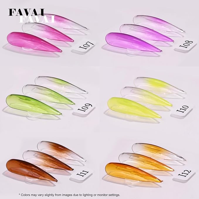 FAVAI ICE Collection (#I) 12 Colors Airbrush Gel Nail Polish Air Gel Set - 12 Crystal Translucent Colors for Stunning Nail Art 12 * 10ml