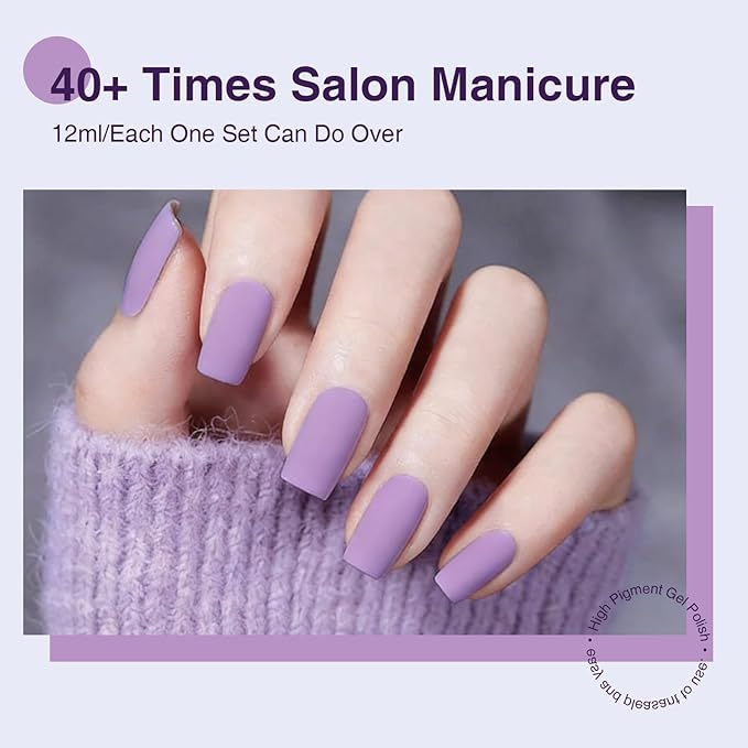 Gel Polish Set of 6 Colors 12ml with Purple Beige,Spring Gel Polish Kit for Salon DIY at Home, Soak Off LED UV Gel Nail Polish, Gifts for Women Girls