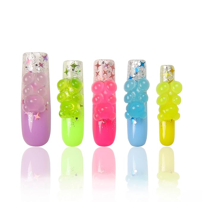LOVFUL Press on Nails Sweet Wonderland| Handmade with Full Covered Crystals| Reusable Fake Nails| Square Mid length 1.7in| H130-L