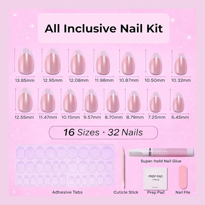 Press On Nails - Glazed Doughnut | Chrome Glazed Long Almond Fake Nails Tip, Salon Quality | 32 Nails, 16 Sizes Kit with Glue and Adhesive Tabs I Female Founded - Beauty, Self Care