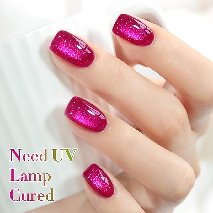 Double Rhythm 15ML Ice Glass Cat Eye Gel Polish with Magnet Holographic Glitter Shimmer Translucent Sheer Color Salon Soak Off Magnetic at Home (Pitaya Purple-MC1072)