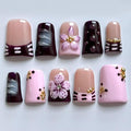 Press On Nails, 10 Pcs Handmade French Purple Duckbill Fake Nails, Reusable Artificial Duckbill False Nails for Women 3D Acrylic Nails Kit (Size S)
