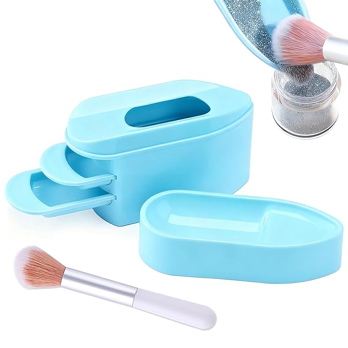 2 in 1 Dip Powder Recycling Tray System, Nail Dip Powder Storage Tray with Cleaning Brush, Container for Glitter, Sequins, Caviar Beads, Manicure Tool Kit for Home & Salon (Blue)